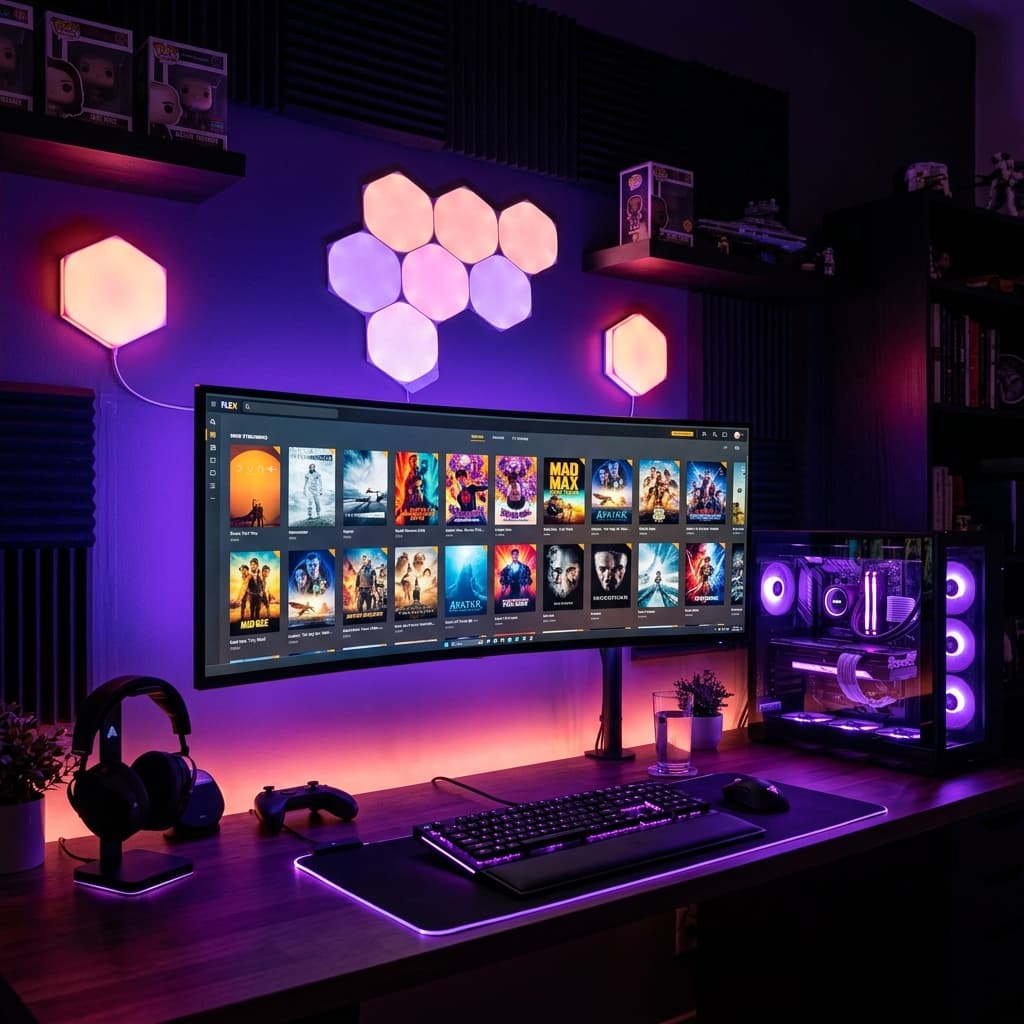 YouCine on PC Curved Monitor Streaming Media Player Mockup