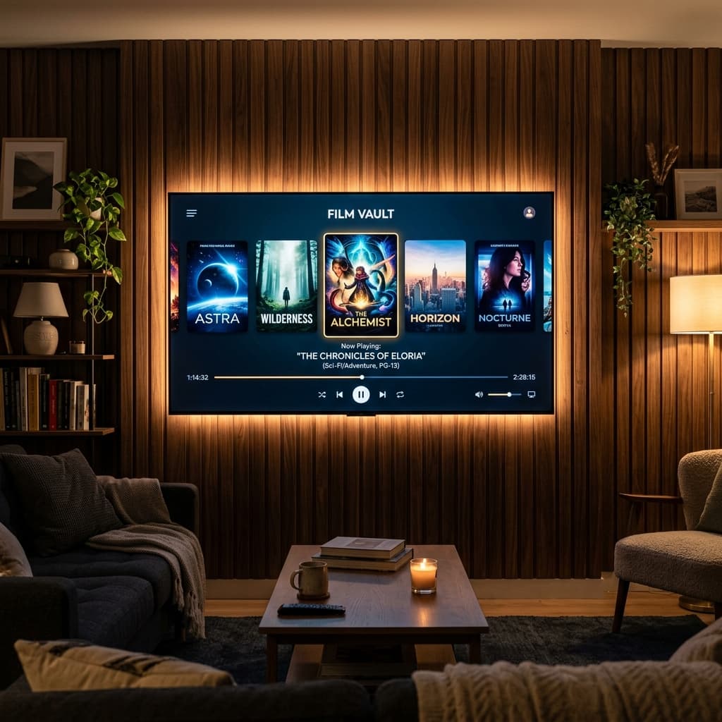 YouCine on Smart TV curved monitor screen